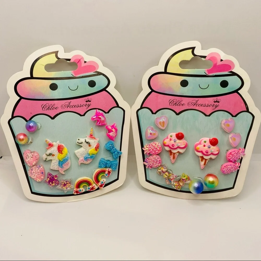 Earrings Kids Unicorn Cup cakes Pineapples Hearts and more! 14 Pairs Pie…